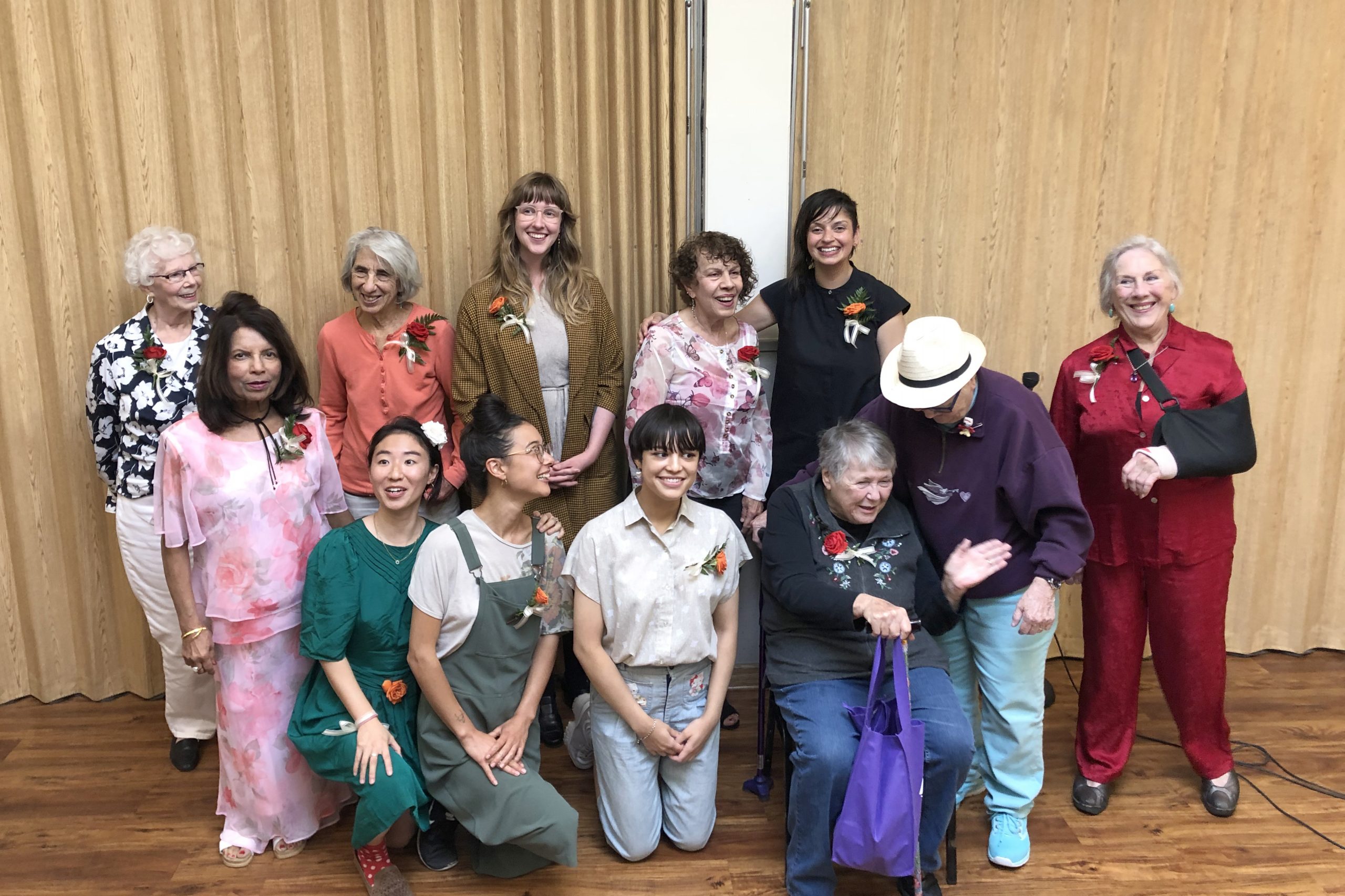 Group photo of collaborators for The Grandma Reporter Issue 2: Intimacy, Portland OR, USA, 2019 (Back row, from left) Sharon Cooper, Susan Green, Erika Dedini, Jacqui Jackson, Roshani Thakore, Maureen Phillips. (Front row, from left), Tammy B, Salty Xi Jie Ng, Crystal Sasaki, Valerie Wrede, Betty Canham, Mary. (Missing collaborators: Mildred Winters, Ellen Gee, Pamela Sky Jeanne)