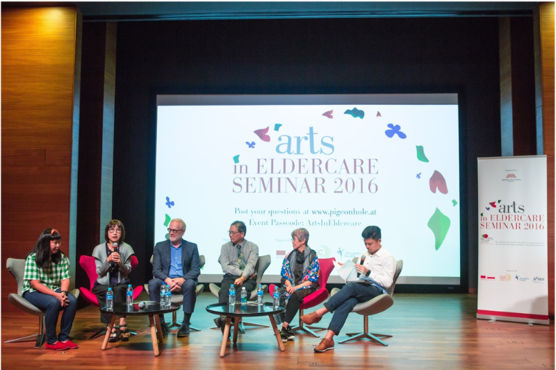 Picture shows a panel of speakers at the 'arts in ELDERCARE SEMINAR 2016'
