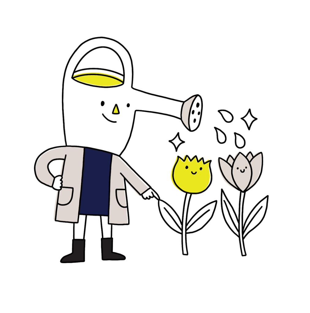 Mascot: Developing watering flowers